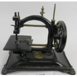 19th century platform Mino sewing machine, rectangular base, brass makers plaque, 28cm height x 30cm