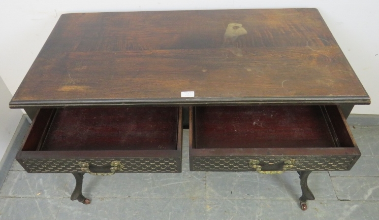 An Edwardian mahogany console table, housing two short drawers with blind fretwork detail and - Image 3 of 3