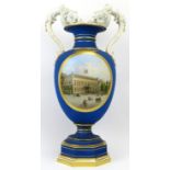 A Berlin KPM twin handled porcelain vase, 19th century. The ovoid body incorporated with a detailed,