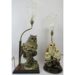 Two Italian table lamps modelled as owls, late 20th century. Comprising a limited edition Guiseppe