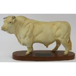 A Beswick Charolais Bull. Modelled on a wooden base. 13.4 in (24 cm) length. Condition report: