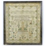 A George III period embroidered needlework sampler by Mary Humphreys, dated 1816. Embroidered with