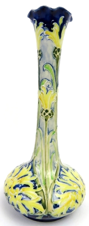 A William Moorcroft Macintyre Florian Ware cornflower pattern vase. Modelled with a the tall slender - Image 2 of 4