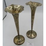 A pair of silver fluted vases, Birmingham 1905. Approx 8" (20cm) high, weighted. Condition report: