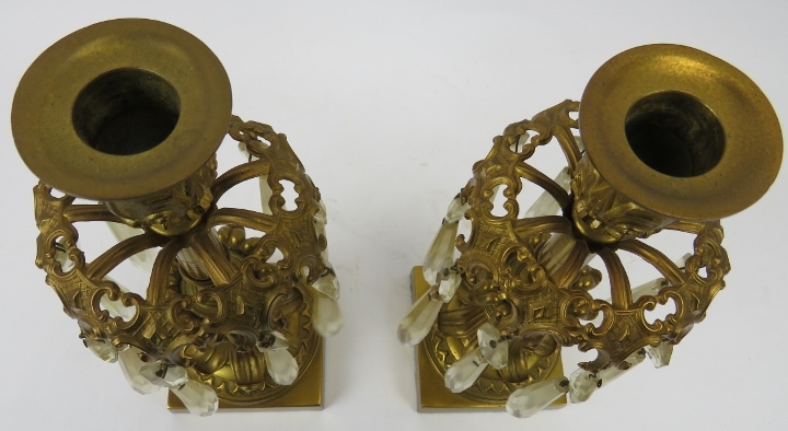 A pair of French Empire style ormolu and crystal glass lustres, 19th century. Both with nine cut - Image 3 of 3