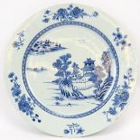 A Chinese Export blue and white porcelain charger, 18th century, Qianlong period. Decorated to the