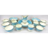 A Victorian gilt decorated light blue and white china tea set. (25 items) Plates: 9.3 in (23.7 cm)