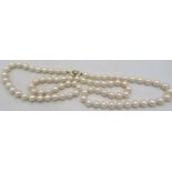 A fine strand of silver rose Akoya pearls, individually knotted with an 18ct yellow & white gold