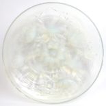 A French Verlys opalescent glass bowl. Decorated with flowering water lilies. 13.9 in (35.3 cm)