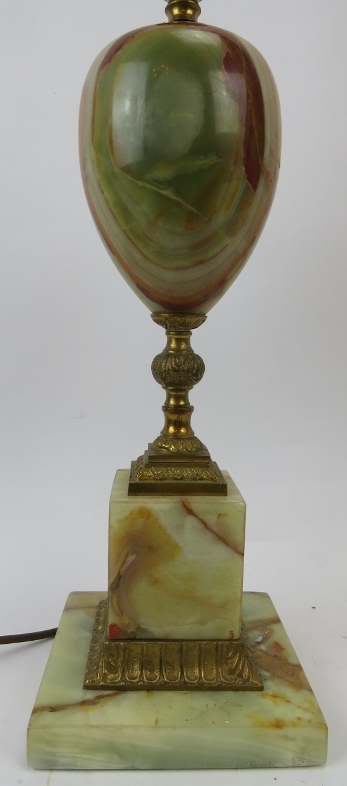 A large ormolu and agate table lamp stand, 20th century. The agate of square and ovoid form with - Image 2 of 4