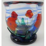 A modern Italian glass poppy vase, 20th century. Probably Murano. Decorated with poppies depicted