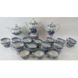 A Wood & Sons Ltd Yuan pattern blue and white tea service. (44 items) Teapot: 8.3 in (21 cm) height.