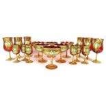 Three sets of six Venetian ruby red glasses with gilt decoration, 20th century. Comprising six