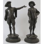 After E. Guillemin (1841-1907) pair of silver plated bronze standing musketeers. Impressed name to