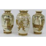 Three Japanese Satsuma vases, late Meiji/Taisho period. Comprising a pair of vases together with