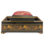 An unusual Victorian Tunbridge ware sewing box, 19th century. Incorporated with a central hinged