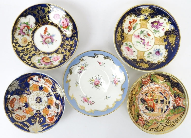 Five English porcelain teacups and saucers, early/mid 19th century. Spode examples included. Each - Image 3 of 6