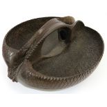 A large polished coco de mer nutshell basket, Lodoicea Maldivica, Seychelles. Carved as a double