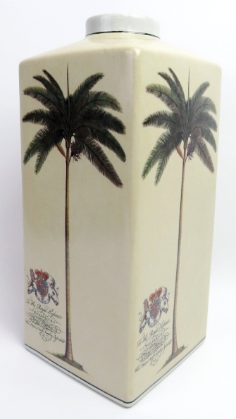 A modern India Jane ceramic vase. Of cuboid form with repeated transfer printed decoration to each