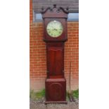 A 19th century flame mahogany 8-day longcase clock by Evans of Shrewsbury, the hood with scrolled