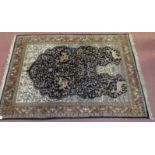 Persian rug japer central blue ground with bird animal and flowers panel in blue and beige, red