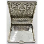 A Siamese white metal Siam Square cigarette box, embossed with figures & scrolls. Approx 3 1/2"/9cm,