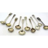 A collection of ten silver Georgian and Victorian salt spoons, all hallmarked, to include a Peter,