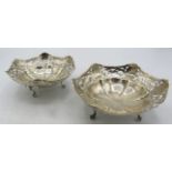 A pair of silver hexagonal bon bon dishes with pierced decoration & splayed feet, Birmingham 1914.