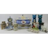 A collection of ceramic items. Including a gilt porcelain Limoge box and cover, a Worcester