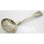 A Georgian silver sifter spoon, probably London 1815, makers mark worn. Approx weight 28.7 grams.