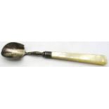 A Georgian stilton scoop with mother of pearl handle, Birmingham 1808. Condition report: Small crack