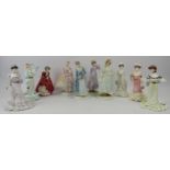 A collection of Royal Worcester, Royal Doulton and Coalport porcelain figurines. Each depicting
