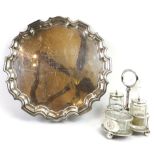 Two RAF silver plated items. Comprising a silver tray with pie crust border, engraved inscription