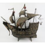 Maritime: A vintage model of a 15th -16th century galleon ship. Hand crafted and painted wood with