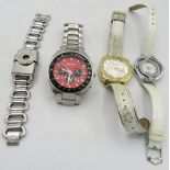 A DKNY Tachymeter stainless steel watch, a Cerruti stainless steel watch with link strap, a Seksy