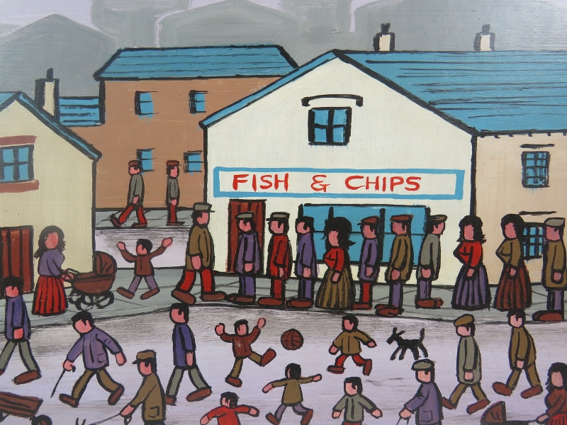 Horsfield (Northern School 20th century) - 'Waiting for the Fish Shop to Open', oil on board, - Image 7 of 12