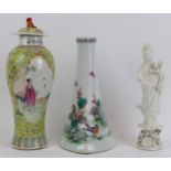 A group of three Chinese porcelain items, 20th century. Comprising a famille rose enamel painted