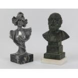Two miniature cast metal busts, 20th century. Comprising a spelter bust of a maiden after Henry