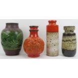 A group of four West German pottery vases, 20th century. Including a Carstens Ammonite pattern vase.