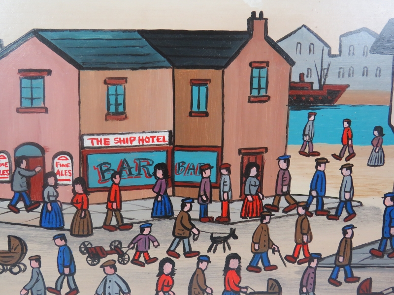 Horsfield (Northern School 20th century) - 'Waiting for the Fish Shop to Open', oil on board, - Image 3 of 12