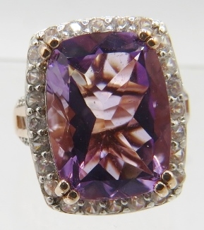 Large Rose de France amethyst cocktail ring, size N, overall portrait setting 23mm x 18mm, good