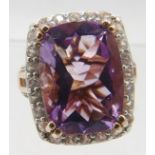 Large Rose de France amethyst cocktail ring, size N, overall portrait setting 23mm x 18mm, good