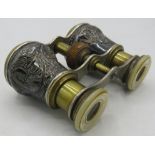 A pair of brass silver mounted opera glasses with mother of pearl, Birmingham 1890.