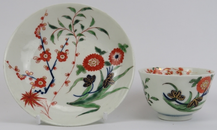 An early Worcester kakiemon porcelain cup and saucer, George III period, circa 1765. Dr John Wall