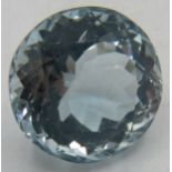 Round faceted pale aqua blue stone of good cut, approx 17mm. Possibly aquamarine, eye clean clarity.