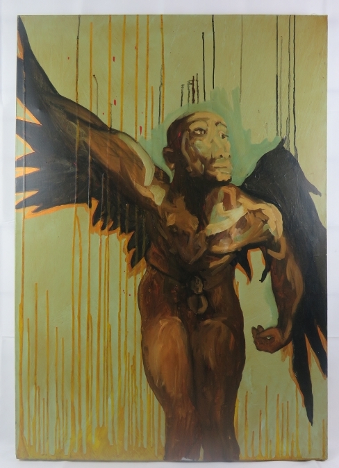 Charlie Pi (British, late 20th/early 21st century) - 'Winged figure', oil on canvas, signed on