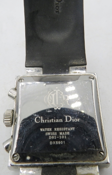 Christian Dior ladies watch 'Riva' stainless steel, set with 43 small diamonds on a black - Image 2 of 2