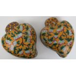 Two large Chinese cloisonné enamelled containers with covers, 20th century. Of peach form and