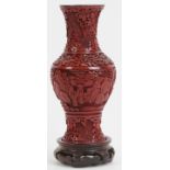 A Chinese cinnabar lacquer vase. Decorated with a continuous figural, mountain landscape scene. 7.