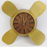A Selva ships propeller wall clock, circa 1960s. With a wooden dial and gilt metal propeller case.